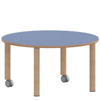 Rundtisch 100 cm ZALOTTI mit Linoleum, Massivholzbeine Ø 60 mm, fahrbar – Bild 2
