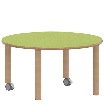 Rundtisch 100 cm ZALOTTI mit Linoleum, Massivholzbeine Ø 60 mm, fahrbar