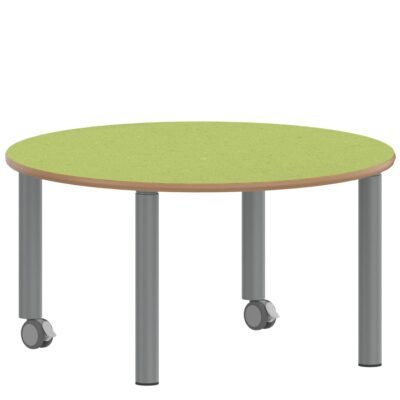 Rundtisch 100 cm ZALOTTI mit Linoleum, Stahlrohrbeine Ø 60 mm, fahrbar