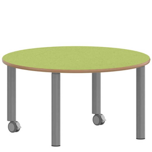 TIX6RUX106L5-2 Rundtisch 100 cm ZALOTTI mit Linoleum, Stahlrohrbeine Ø 60 mm, fahrbar - TIX6RUX106L5 2
