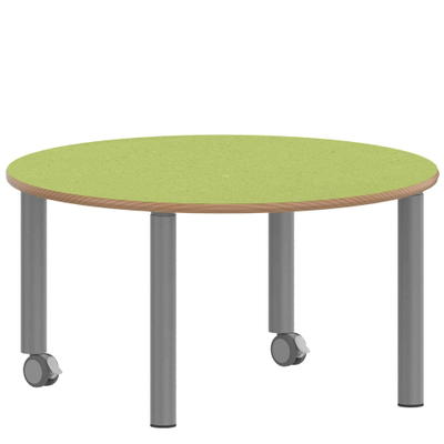 Rundtisch 100 cm ZALOTTI mit Linoleum, Stahlrohrbeine Ø 60 mm, fahrbar