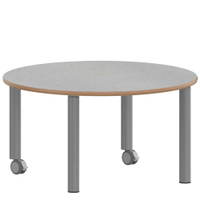 Rundtisch 100 cm ZALOTTI mit Linoleum, Stahlrohrbeine Ø 60 mm, fahrbar – Bild 4