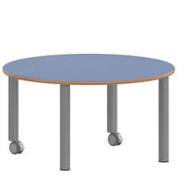 Rundtisch 100 cm ZALOTTI mit Linoleum, Stahlrohrbeine Ø 60 mm, fahrbar – Bild 6