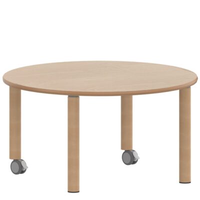 Rundtisch 100 cm ZALOTTI mit Schichtstoff, Massivholzbeine Ø 60 mm, fahrbar