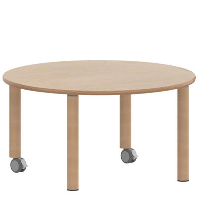 Rundtisch 100 cm ZALOTTI mit Schichtstoff, Massivholzbeine Ø 60 mm, fahrbar