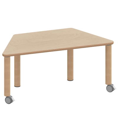 Trapeztisch ZALOTTI mit Schichtstoff, Massivholzbeine Ø 60 mm, fahrbar