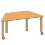 Trapeztisch ZALOTTI mit Linoleum, Massivholzbeine Ø 60 mm, fahrbar - TIX6TT1470L2 1