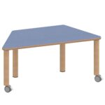 Trapeztisch ZALOTTI mit Linoleum, Massivholzbeine Ø 60 mm, fahrbar - TIX6TT1470L2 2