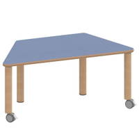 Trapeztisch ZALOTTI mit Linoleum, Massivholzbeine Ø 60 mm, fahrbar – Bild 3
