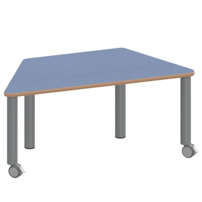 Trapeztisch ZALOTTI mit Linoleum, Stahlrohrbeine Ø 60 mm, fahrbar