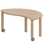 Halbrund-Wellentisch ZALOTTI mit Schichtstoff, Massivholzbeine Ø 60 mm, fahrbar - TIX6WH1266H2