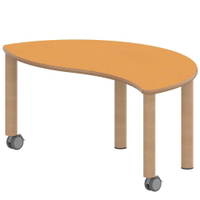 Halbrund-Wellentisch ZALOTTI mit Linoleum, Massivholzbeine Ø 60 mm, fahrbar – Bild 4