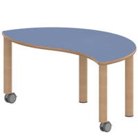 Halbrund-Wellentisch ZALOTTI mit Linoleum, Massivholzbeine Ø 60 mm, fahrbar – Bild 5