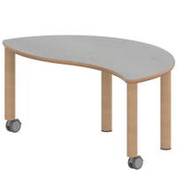 Halbrund-Wellentisch ZALOTTI mit Linoleum, Massivholzbeine Ø 60 mm, fahrbar – Bild 6