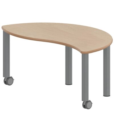 Halbrund-Wellentisch ZALOTTI mit Schichtstoff, Stahlrohrbeine Ø 60 mm, fahrbar