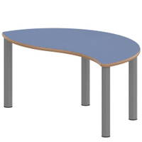 Halbrund-Wellentisch ZALOTTI mit Linoleum, Stahlrohrbeine Ø 60 mm, Stellfuß