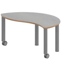 Halbrund-Wellentisch ZALOTTI mit Linoleum, Stahlrohrbeine Ø 60 mm, fahrbar – Bild 2