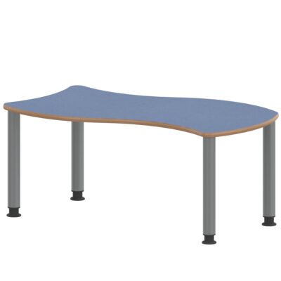 Wellen-Rechtecktisch ZALOTTI mit Linoleum, Stahlrohrbeine Ø 60 mm, höhenverstellbar