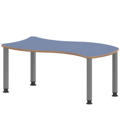 Wellen-Rechtecktisch ZALOTTI mit Linoleum, Stahlrohrbeine Ø 60 mm, höhenverstellbar