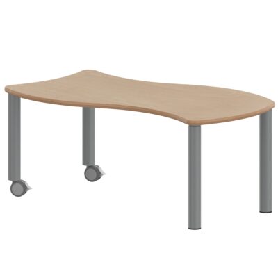 Wellen-Rechtecktisch ZALOTTI mit Schichtstoff, Stahlrohrbeine Ø 60 mm, fahrbar