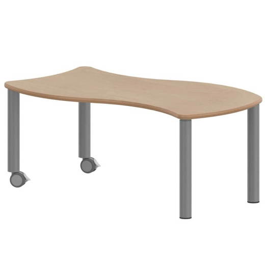 TIX6WR1266H5 Wellen-Rechtecktisch ZALOTTI mit Schichtstoff, Stahlrohrbeine Ø 60 mm, fahrbar - TIX6WR1266H5