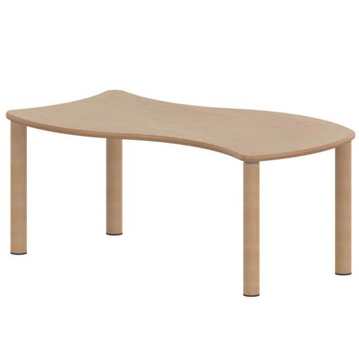 TIX6WR126KH1 Wellen-Rechtecktisch ZALOTTI mit Schichtstoff, Massivholzbeine Ø 60 mm, Stellfuß - TIX6WR126KH1