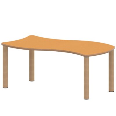 Wellen-Rechtecktisch ZALOTTI mit Linoleum, Massivholzbeine Ø 60 mm, Stellfuß