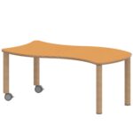 Wellen-Rechtecktisch ZALOTTI mit Linoleum, Massivholzbeine Ø 60 mm, fahrbar - TIX6WR126KL2 1