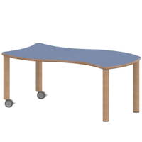 Wellen-Rechtecktisch ZALOTTI mit Linoleum, Massivholzbeine Ø 60 mm, fahrbar – Bild 4