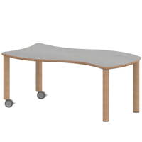Wellen-Rechtecktisch ZALOTTI mit Linoleum, Massivholzbeine Ø 60 mm, fahrbar – Bild 3