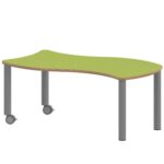 Wellen-Rechtecktisch ZALOTTI mit Linoleum, Stahlrohrbeine Ø 60 mm, fahrbar - TIX6WR126KL5