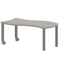 Wellen-Rechtecktisch ZALOTTI mit Linoleum, Stahlrohrbeine Ø 60 mm, fahrbar – Bild 4