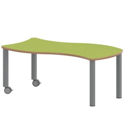 Wellen-Rechtecktisch ZALOTTI mit Linoleum, Stahlrohrbeine Ø 60 mm, fahrbar