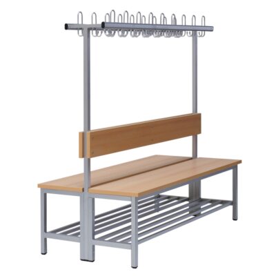 Umkleidebank doppelseitig mit Sitzfläche Melamin und Hakenleiste