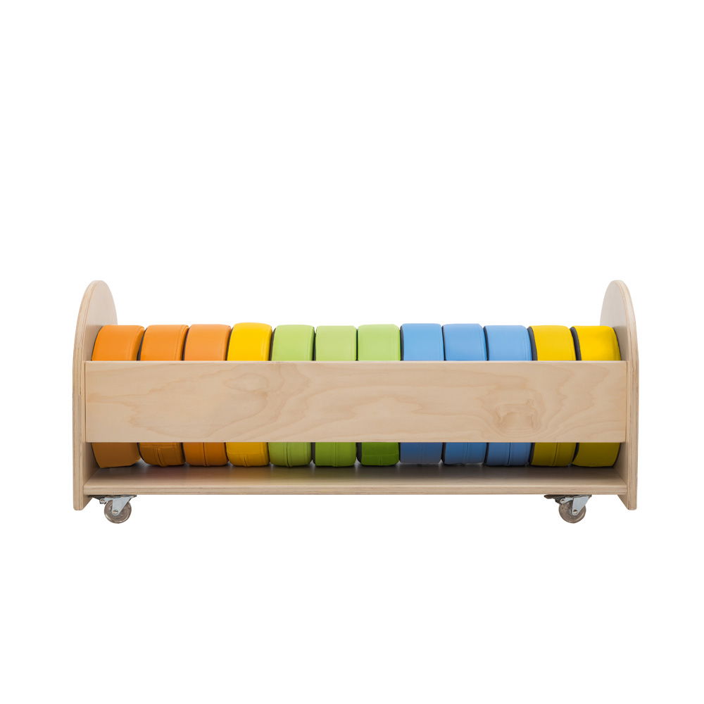 Wagen mit 12 runden Sitzkissen, pastell