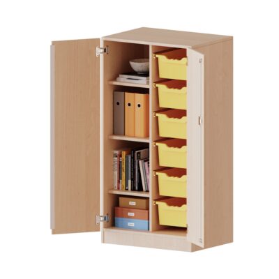 ErgoTray Schrank, zweireihig, 3,5 Ordnerhöhen - mit 6 hohen ErgoTray-Boxen - evo180 Serie