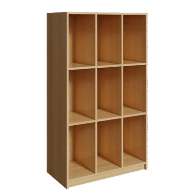 Schultaschenregal aus feuerhemmendem Material mit 3 Fächern übereinander