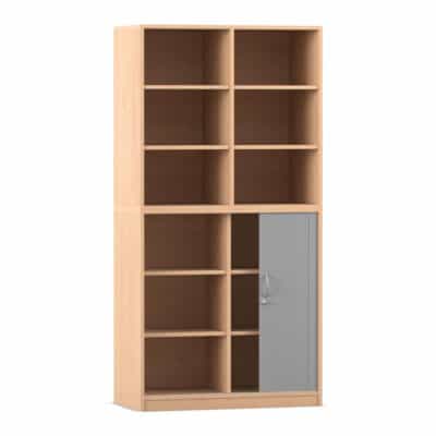 Flexeo® Rollladenschrank, 12 Fächer, Mittelwand, Tür unten, Breite 94,4 cm