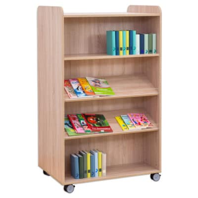 Flexeo® Bücherwagen, beidseitig je 2 Schrägablagen, 1 Fachboden