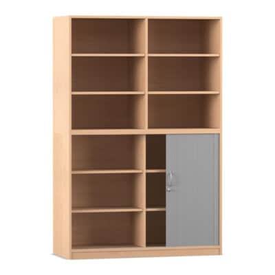 Flexeo® Rollladenschrank, 12 Fächer, Mittelwand, Tür unten, Breite 126,4 cm