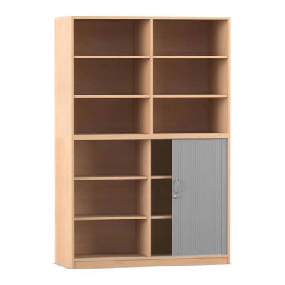 Flexeo® Rollladenschrank, 12 Fächer, Mittelwand, Tür unten, Breite 126,4 cm