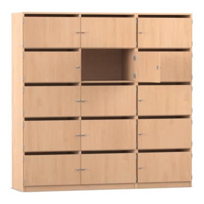 Flexeo® Schließfachschrank, 15 Fächer mit Briefschlitzen, Breite 190,5 cm