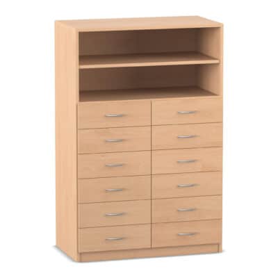 Flexeo® Schrank, 12 kleine Schubladen, 2 Fächer