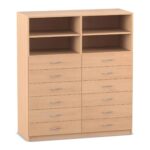 Flexeo® Schrank, 12 kleine Schubladen, 4 Fächer, Mittelwand, Breite 126,4 cm - Flexeo Schrank 12 kleine Schubladen 4 Faecher Mittelwand Breite 126 4 cm 818018 P02 ZN