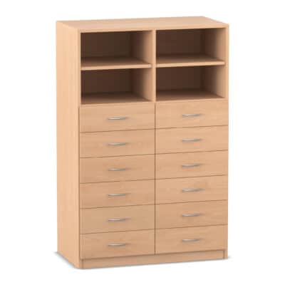 Flexeo® Schrank, 12 kleine Schubladen, 4 Fächer, Mittelwand, Breite 94,4 cm