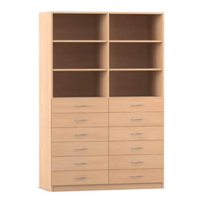 Flexeo® Schrank, 12 kleine Schubladen, 6 Fächer, Mittelwand, Breite 126,4 cm