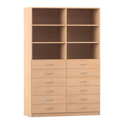Flexeo® Schrank, 12 kleine Schubladen, 6 Fächer, Mittelwand, Breite 126,4 cm