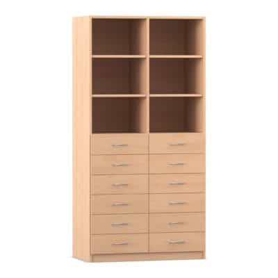 Flexeo® Schrank, 12 kleine Schubladen, 6 Fächer, Mittelwand, Breite 94,4 cm