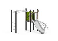 Spielturm mit Einzelrutsche, Spielwand Uhr & Kompass, Hangel- und Bogenleiter – Bild 6