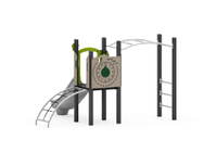 Spielturm mit Einzelrutsche, Spielwand Uhr & Kompass, Hangel- und Bogenleiter – Bild 5